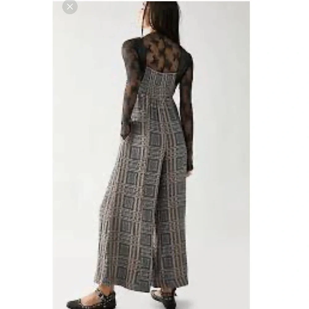 New Free People Marley Plaid One-Piece Wide Leg Jumpsuit $188 X-SMALL